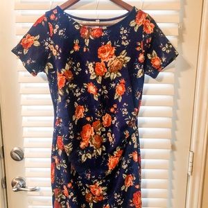 Navy Floral Fitted Maternity Dress